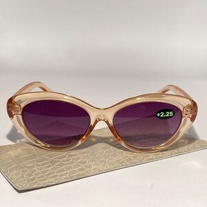 Reading Sunglasses 2.25 Clear Gold Sweetheart Frames Dark Lenses NWT